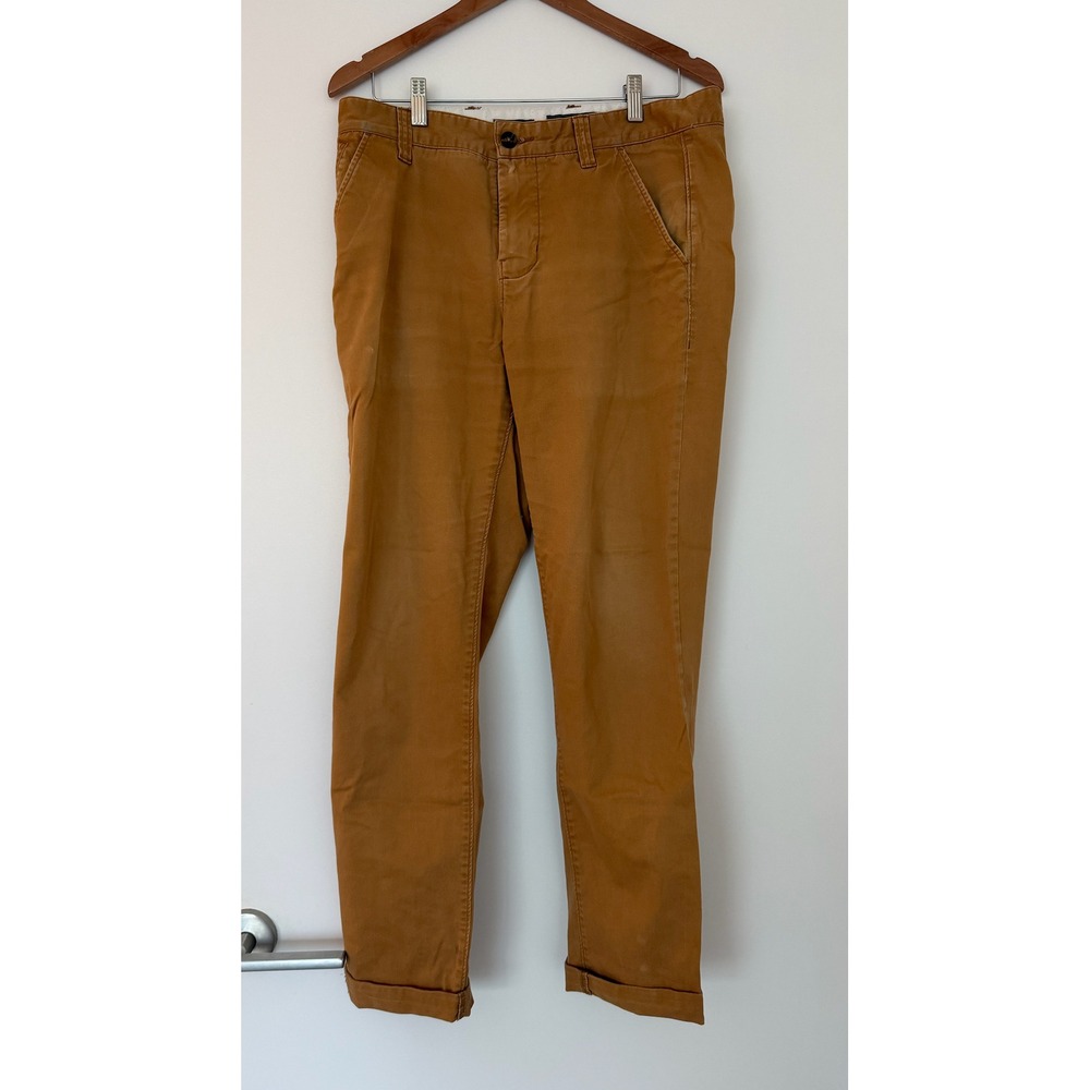 Hawkins McGill Mens Slim Fit Chino Pants Tobacco Brown Cotton Trousers Cuffed